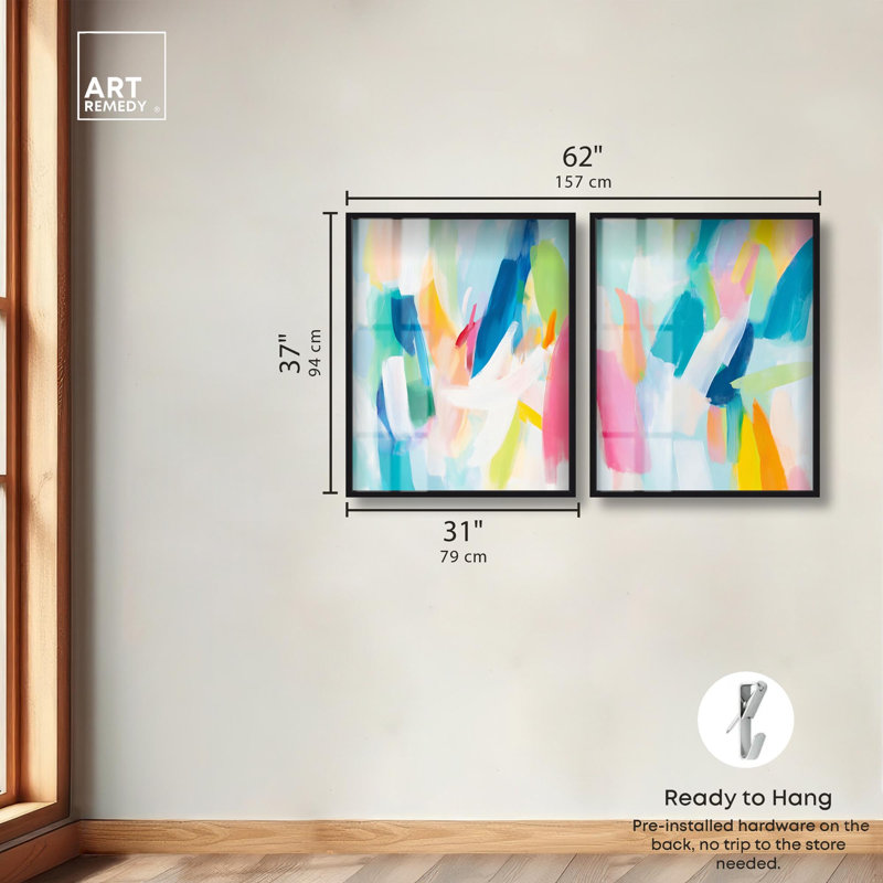 «Whirlwind of Color Duo Shadowbox», ensemble d'art mural abstrait par Art Remedy, cadre noir, 30 x 36, H 37 po x l 31 po