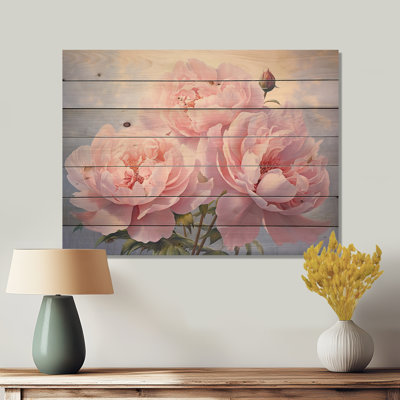 Pivoine rose II, impression sur bois