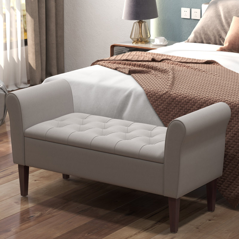 Banc de rangement en polyester touffeté, Gris clair, H 23,6 po x l 48 po x P 18,9 po