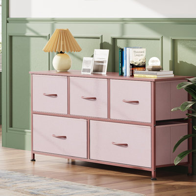 39.1'' W 5-Drawer Dresser For Bedroom, Storage Unit With Sturdy Steel Frame, TV Stand With Wooden, Chest of Drawers for Closet, Living Room