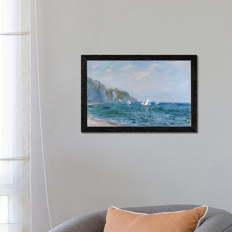 Cliffs And Sailboats At Pourville by Claude Monet - Print on Canvas, Black Framed, 152.5 cm H x 101.5 cm W