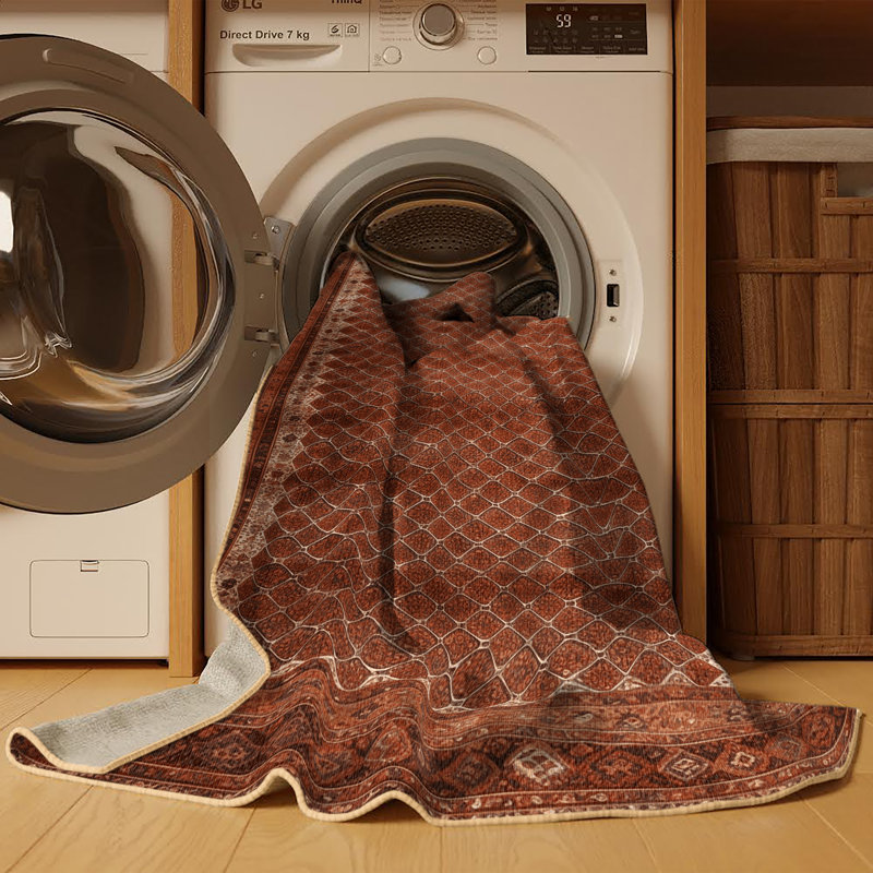 Tapis brun lavable à la machine, Rond 8 pi