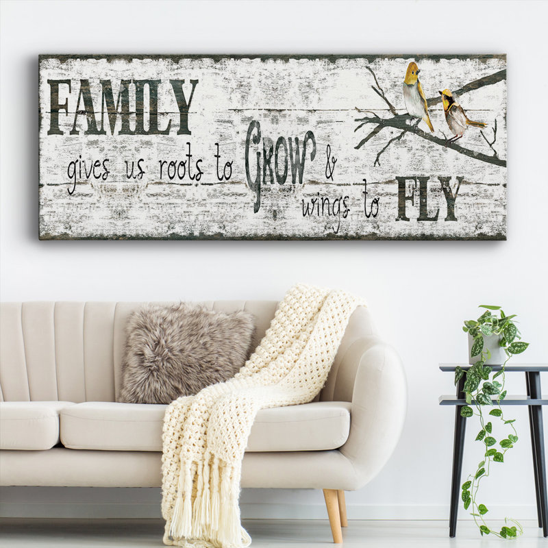 «Family Gives Us On Canvas», art textuel, H 20 po x l 50 po x P 1,5 po
