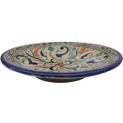Assiette en céramique à motif bleu sarcelle / orange / bleu de la fin du 19e siècle
