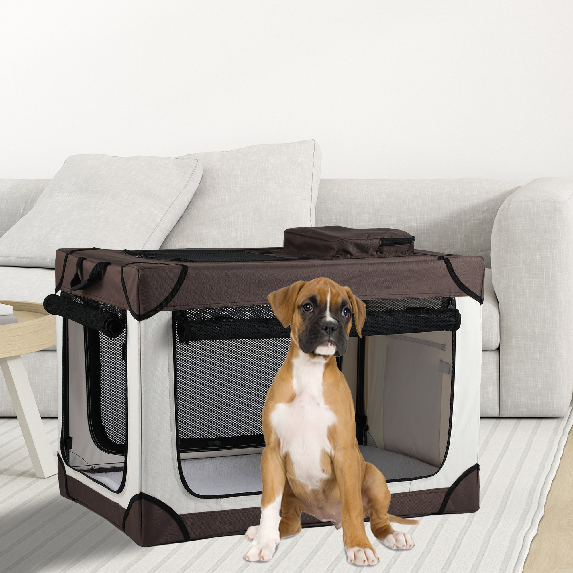 View of Tucker Murphy Pet™ Folding Soft Dog Crate, 4-Door Portable Travel Dog ...