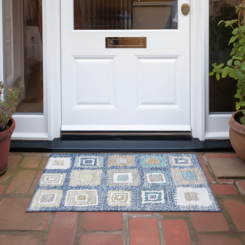 Machine Washable Indoor/Outdoor Xhevrie Navy Rug, Rectangle 1 pi 8 po x 2 pi 6 po