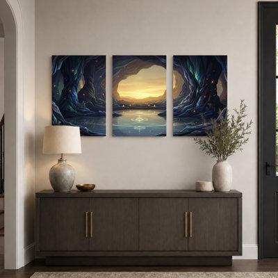 Mystic Cave Art Canvas Wrapped Wall Art Oil Painting Print Set Of 3 For Living Room Bedroom Home Decor