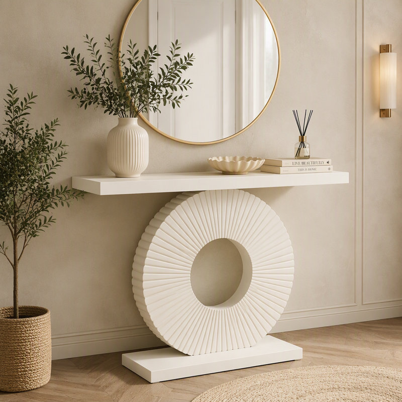Canapé moderne en bois avec base géométrique, White