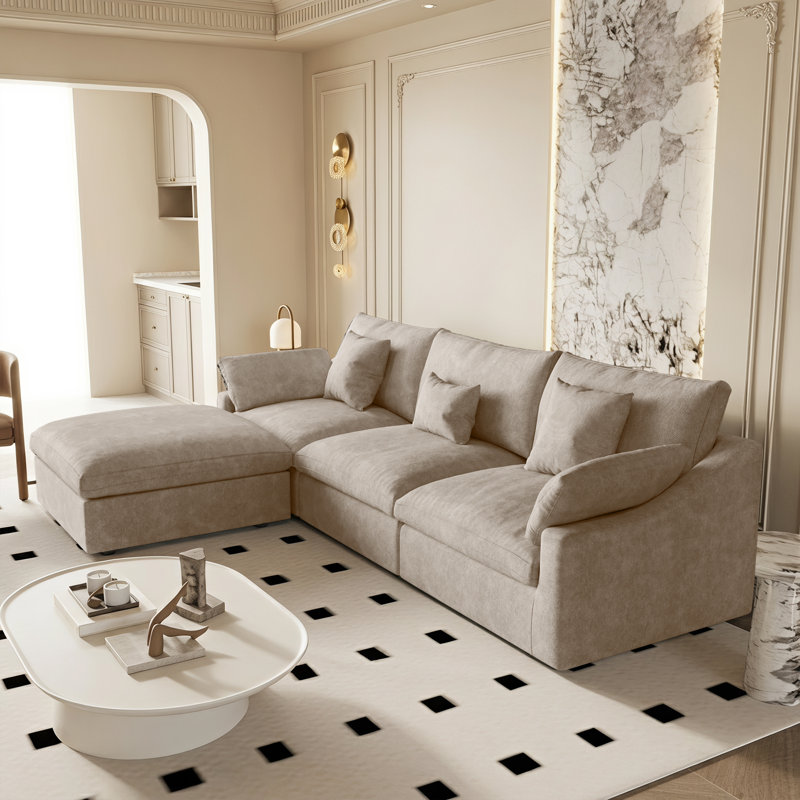 Canapé modulaire rembourré avec repose-pieds, H 29,53 po x l 119,29 po x P 77,95 po, Kaki