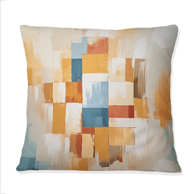 Coussin décoratif à imprimé abstrait beige Mid-Century