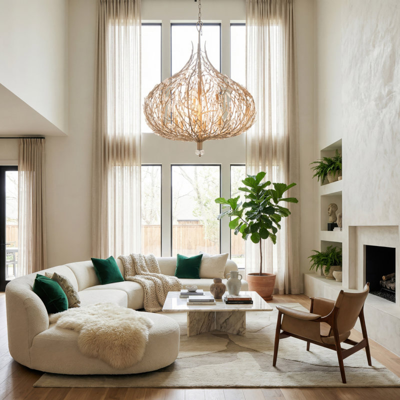 Luminaire suspendu en cristal Bask - l 32 po x H 42 po - poussière d'or