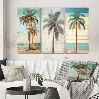 Palmier tropical dans des couleurs rétro délavées - 3 pièces