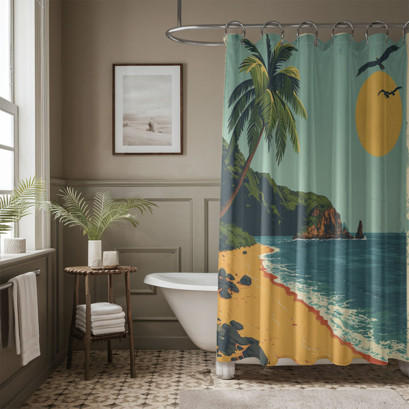 Classic Beach Scenes - Rideau de douche standard 1 pièce, H 74 po x l 71 po