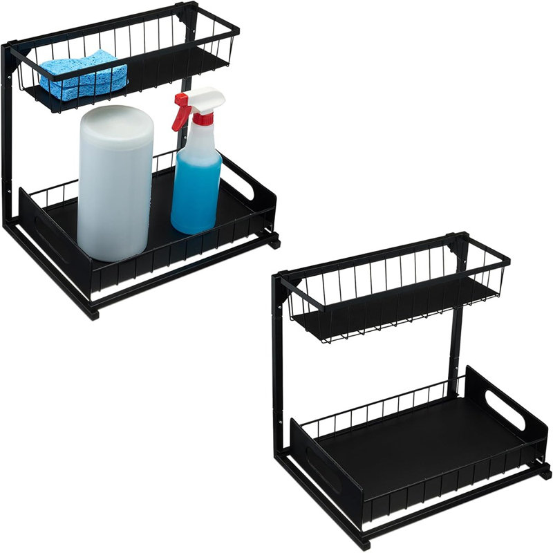 L-shaped Under Sink Pull-out Cabinet Organizer – Black, 2-pack