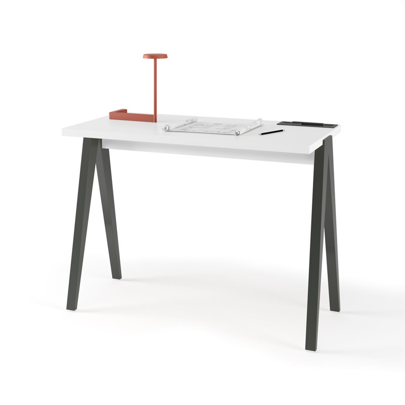 Gundrath Solid Wood Writing Desk, Jet Black, White