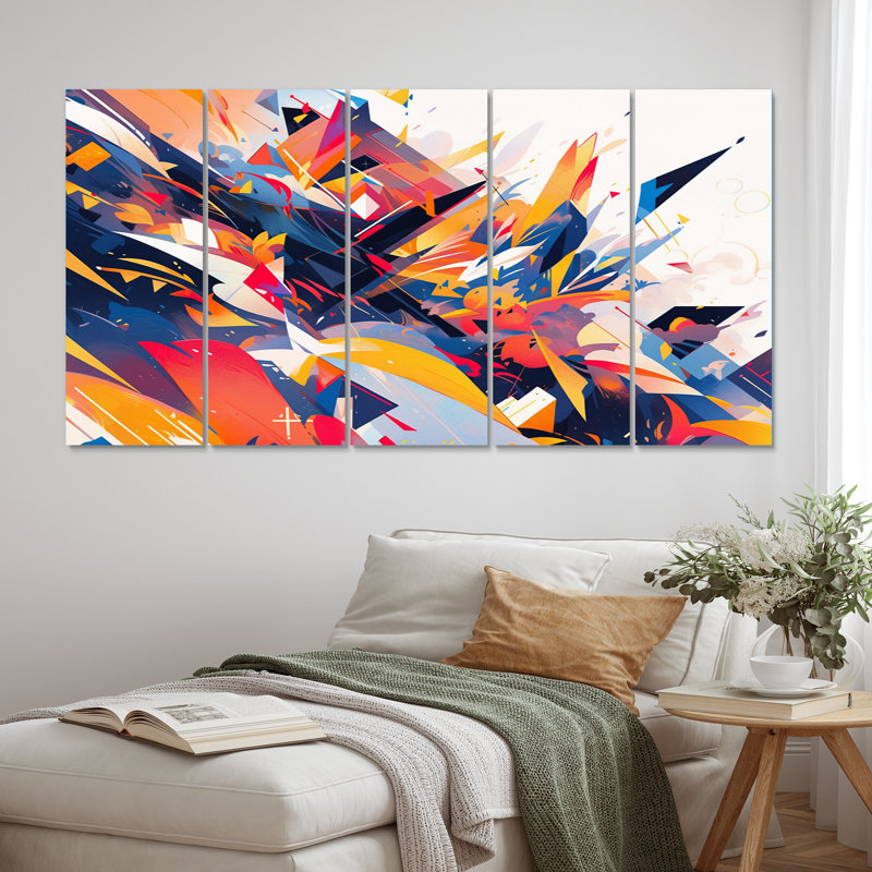 Vibrant Collage - Cubism Canvas Wall Art - 5 Equal Panels