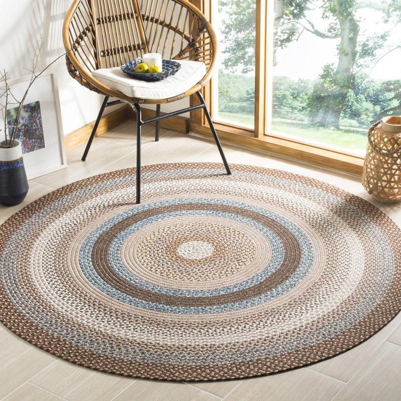 Liptak Braided Hand Woven Performance Machine Washable Geometric Indoor/Outdoor Area Rug, Round 7'