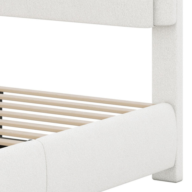 Structure de lit plateforme avec tête de lit à hauteur réglable, conception élégante en forme de nuage courbé, Grand lit