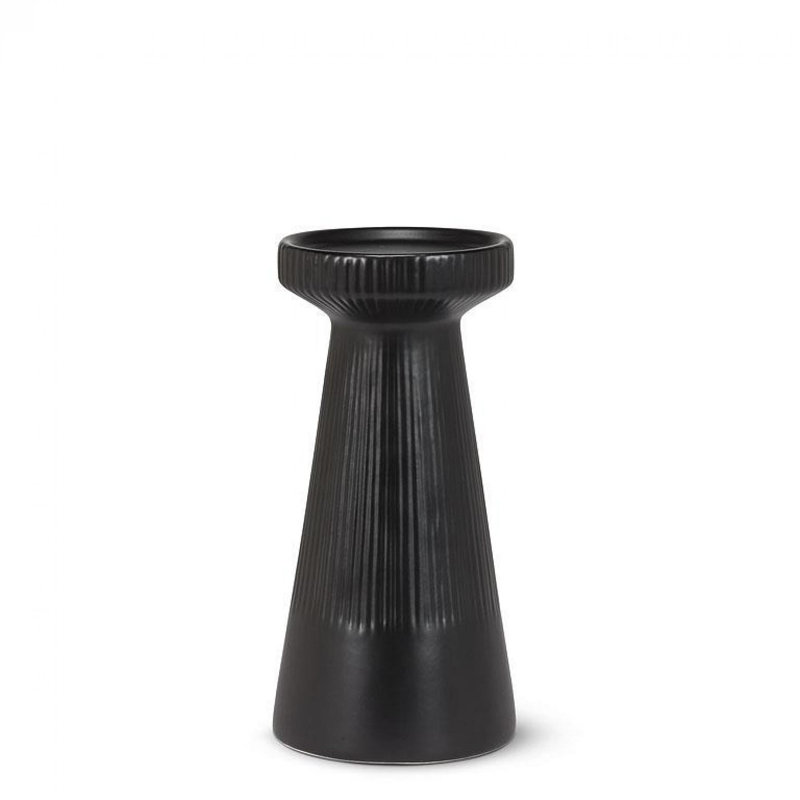 Ribbed Pillar Candle Holder, 8" H x 4" W x 4" D, Matte Black