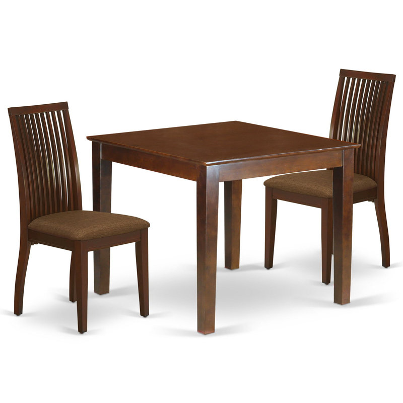 L'ensemble de table de salle à manger 3 pièces contient une table de cuisine carrée et 2 chaises de salle à manger en tissu de lin, acajou