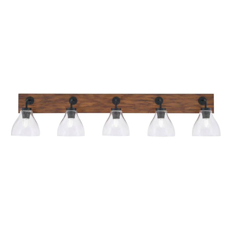 Oxbridge 5 Light Bath Bar Shown With 6.25" Glass, Clear, Matte Black/Brown