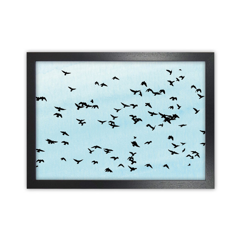 Flock Of Birds Landscape Blue Sky by Pixy Paper - Print, 29.7cm H x 42cm W x 3cm D, Black Framed