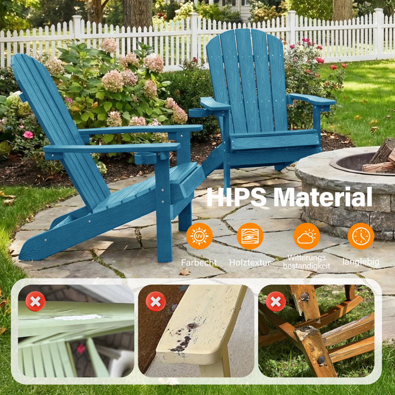 Outdoor Adirondack Chair with Cup Holder All-Weather HIPS Patio Chairs for Lawn, Garden, Fire Pit, Backyard, Blue