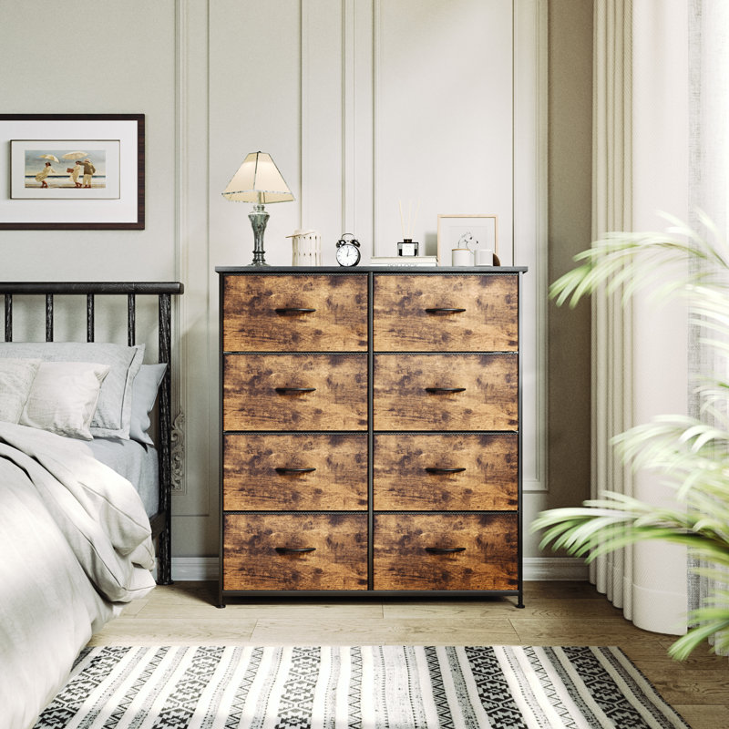 Commode double 8 tiroirs l 33,7 po Kathiria, Brun rustique