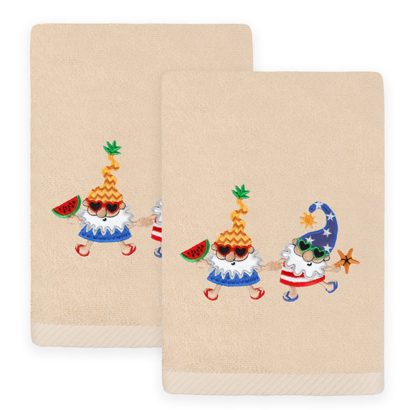 Summer Lighthouse - Embroidered Luxury 100% Turkish Cotton Hand Towel, Sand