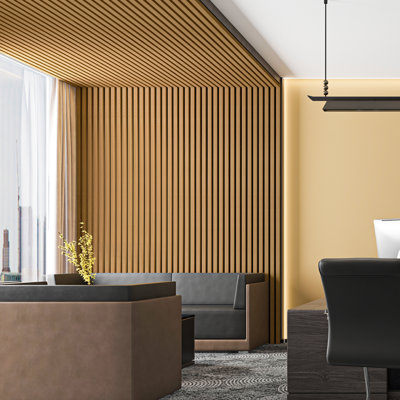 2Pcs 95.7" L x 24" W Acoustic Wood Wall Paneling, Decorative Soundproof Panels for Walls and Ceilings, 3D Slat Wood Wall Panels (31.9 sq.ft./Case))