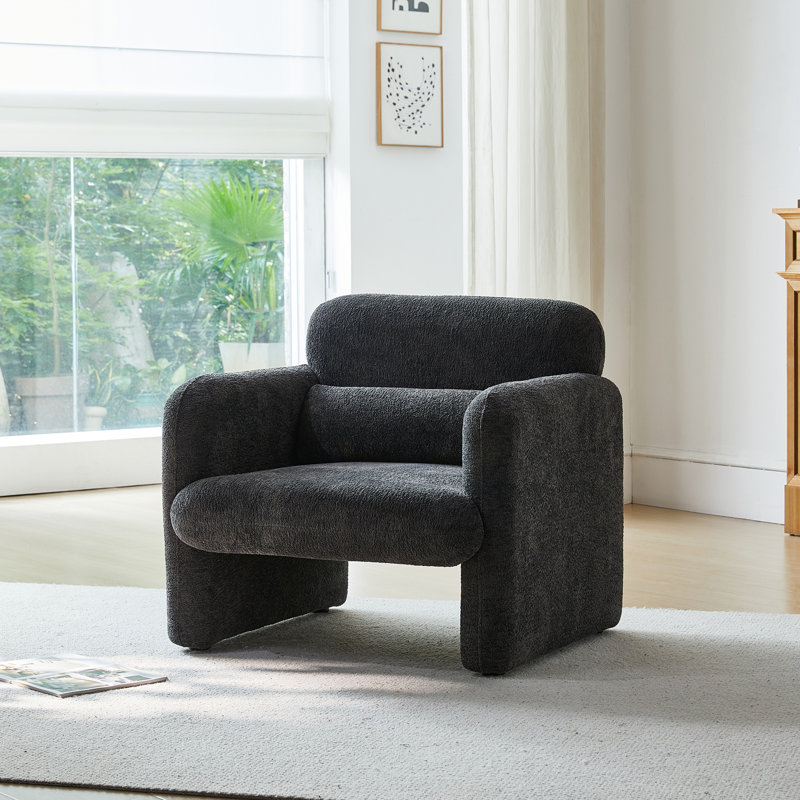 30.31'' Wide Armchair,Accent Chair,Living Room Chair With Lumbar Pillow, Antique Dark Gray Faux Fur 