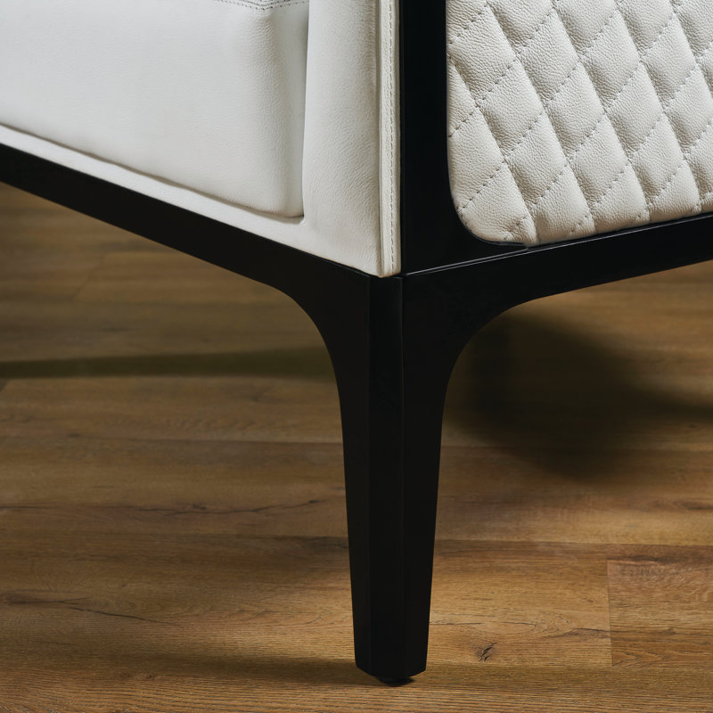 Méridienne en cuir Edward noir, Cuir véritable blanc