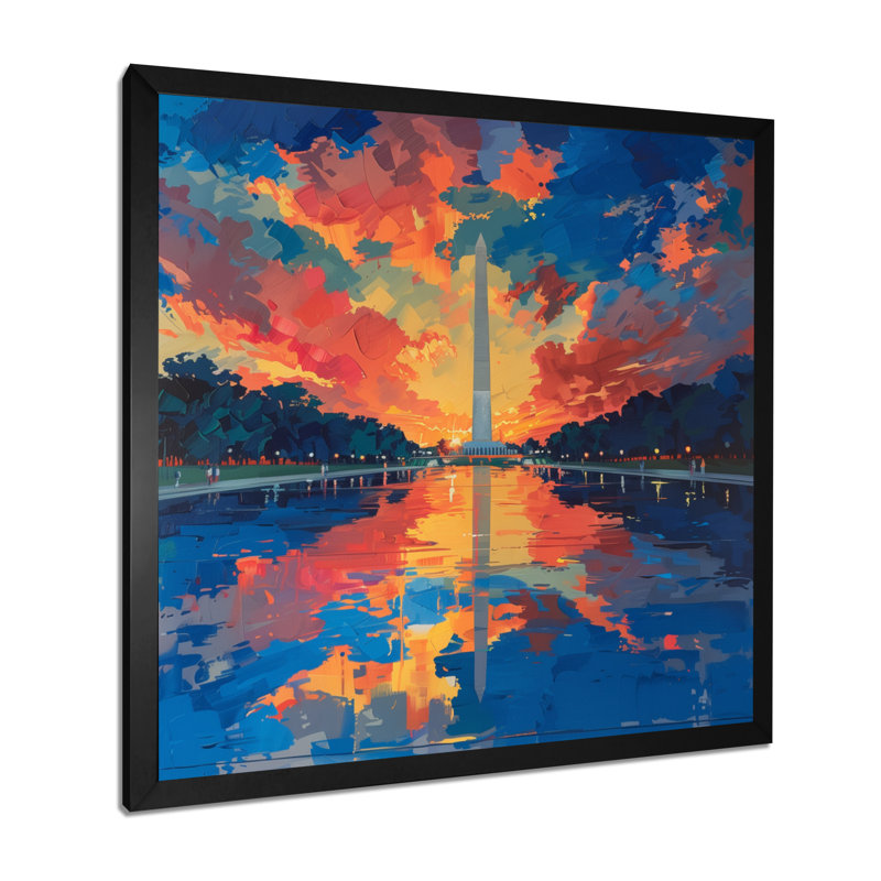 «Blue Red National Pride Washington Monument I», reproduction d'art mural, H 16 po x l 16 po, Cadre simple noir