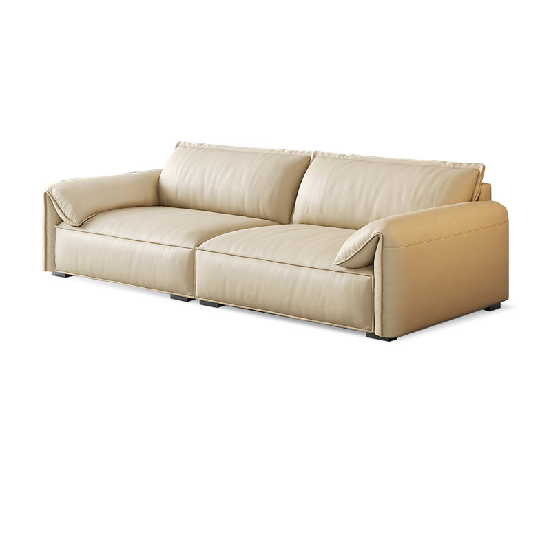 Beige Genuine Leather Modular Sofa, 31.5" H x 110.24" W x 41.34" D, 4