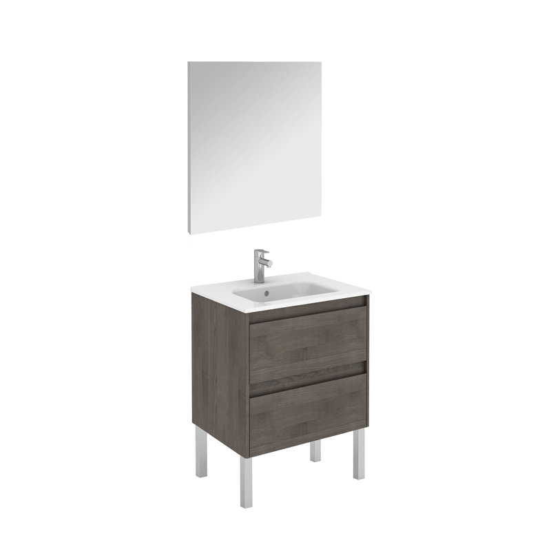 Ensemble de meuble-lavabo simple l 32 "avec miroir Ambra, Cendre de Samara, 24"