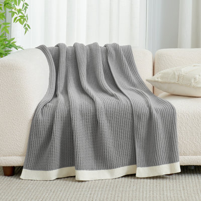 Reversible Waffle Weave Chenille Knit Throw Blanket Soft For Couch, Bed, And Living Room