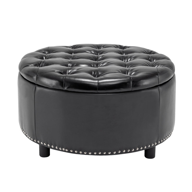 Repose-pieds rond en similicuir Kody, Similicuir noir