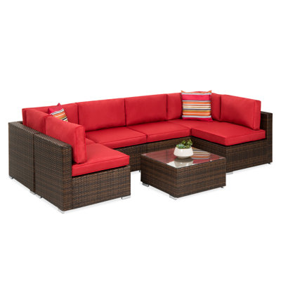 Iosif 7-Piece Outdoor Modular Patio Conversation Furniture, Wicker Sectional Set