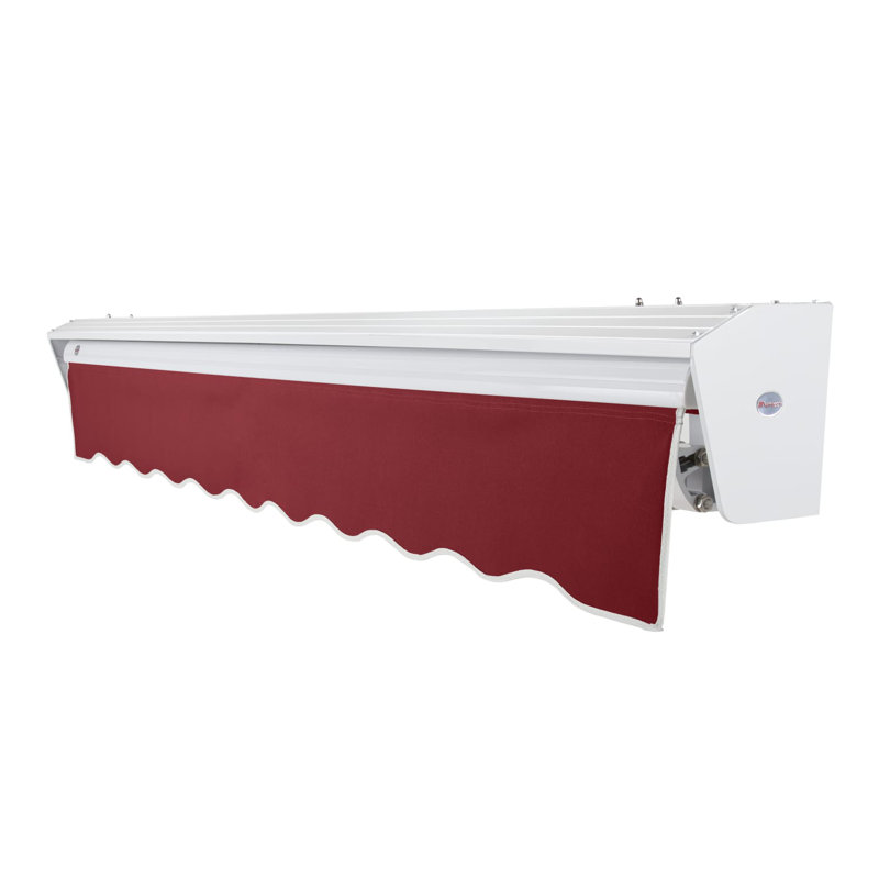 Auvent de patio rétractable avec capuchon Awntech Destin, Bourgogne, l 16 pi x P 10 pi, Moteur gauche