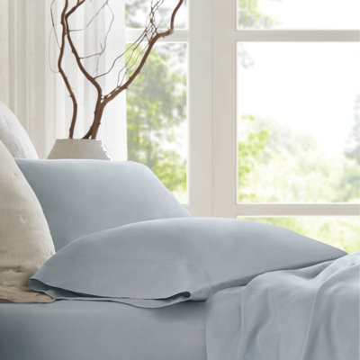 Ensemble de taies d'oreiller très grandes en satin de coton bleu 100% 2 pièces