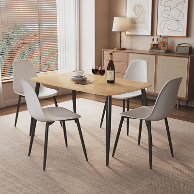 Huetter 5-Piece Casual Dining Set - Spacious Rectangular Table & 4 Curved Plastic Chairs