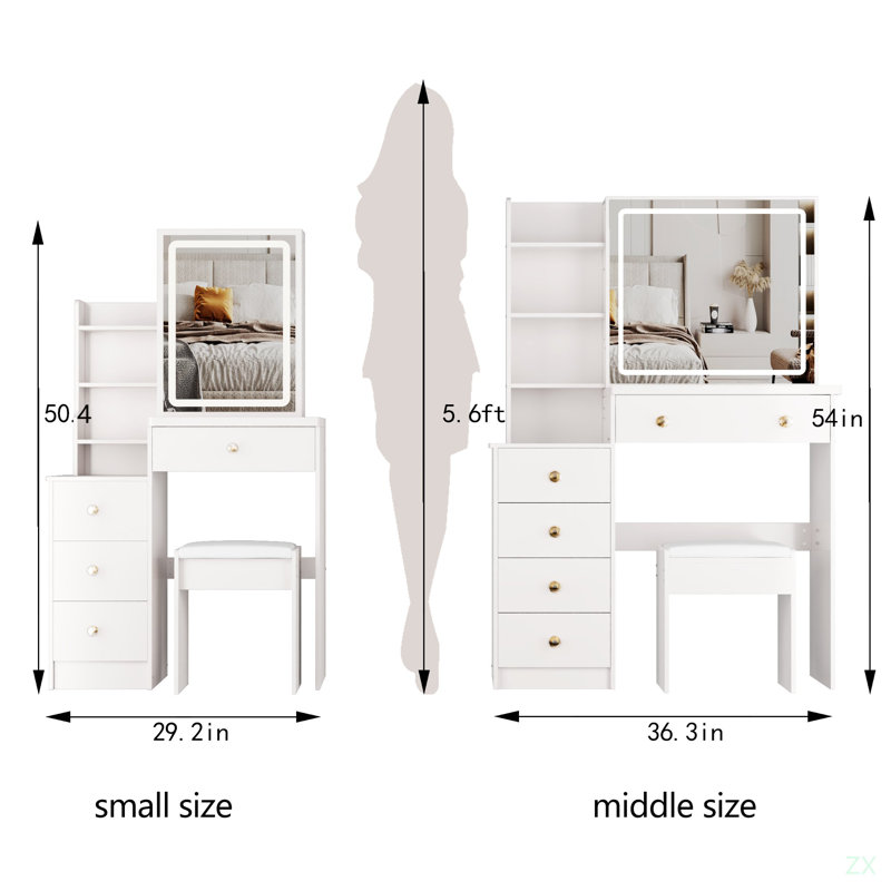 Ensemble de meuble-lavabo 29,2 po avec tabouret de chevet et tabouret, Blanc