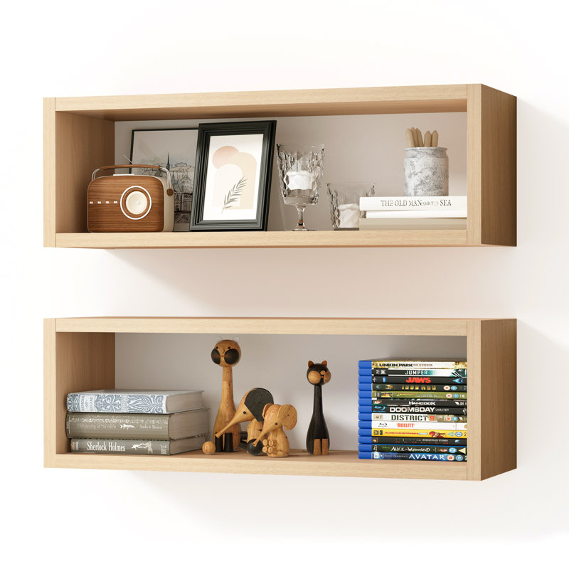 Kaboon 24In Floating Cube Shelves Set Of 2, Rectangle 2 Cubes, Light Walnut, Light Walnut
