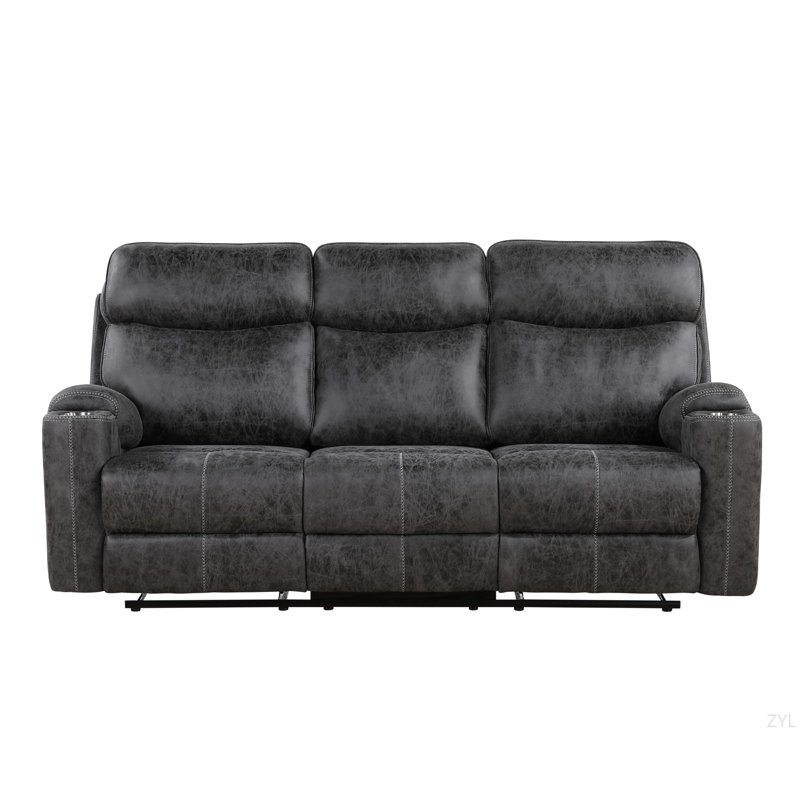 Canapé inclinable manuel en microfibre gris foncé avec porte-gobelet