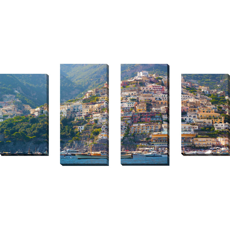 Positano, Amalfi Coast - ensemble de 4 reproductions sur toiles tendues, H 38 po x l 72 po x P 1,5 po