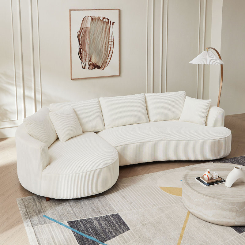 Canapé modulaire en velours côtelé Julio, Velours côtelé blanc, Retour à gauche