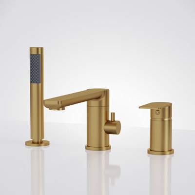 Single Handle Deck Mounted Roman Tub Faucet with Hand Shower & Swivel Spout