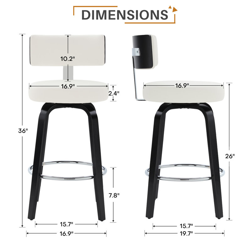 Swivel Upholstered Bar Stool With T-Shaped Backrest, White, Counter Stool (26" Seat Height)
