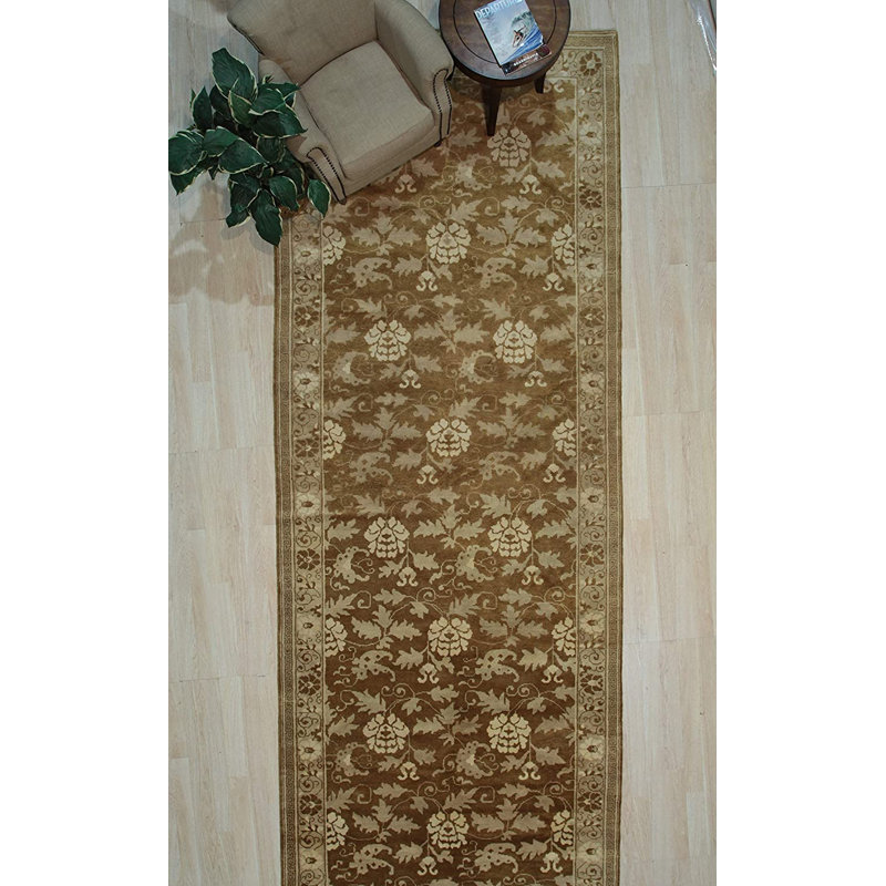 Tapis transitionnel charmant en laine noué à la main beige