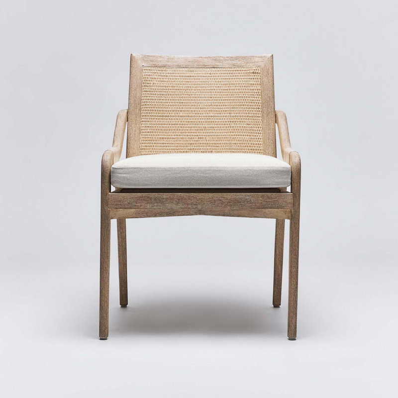 Delray Leather Arm Chair, White Ceruse